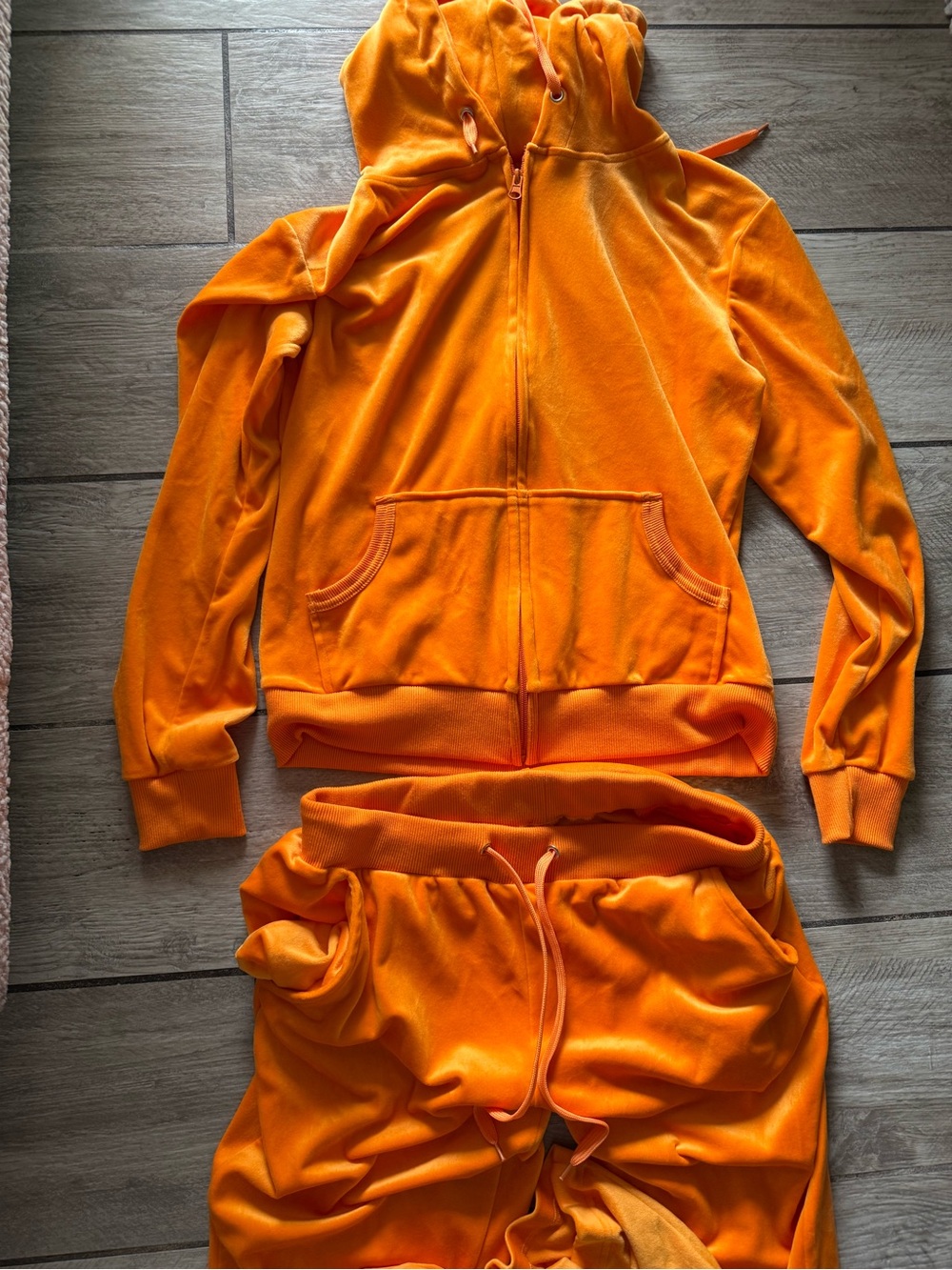 Bright Orange Velour Hoodie & Jogger Set